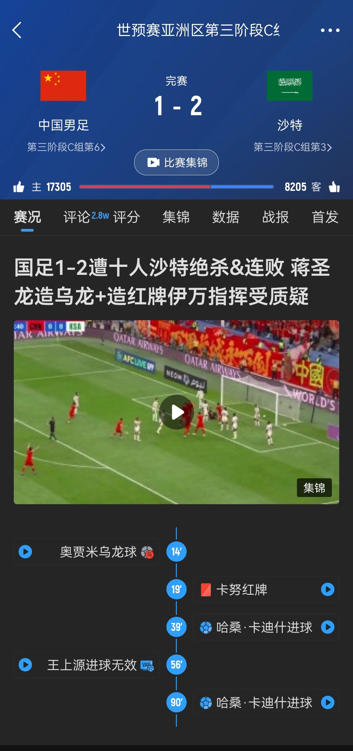 今天什么劇本？首戰(zhàn)沙特也是半場紅牌+蔣光太傷退，最后國足被翻